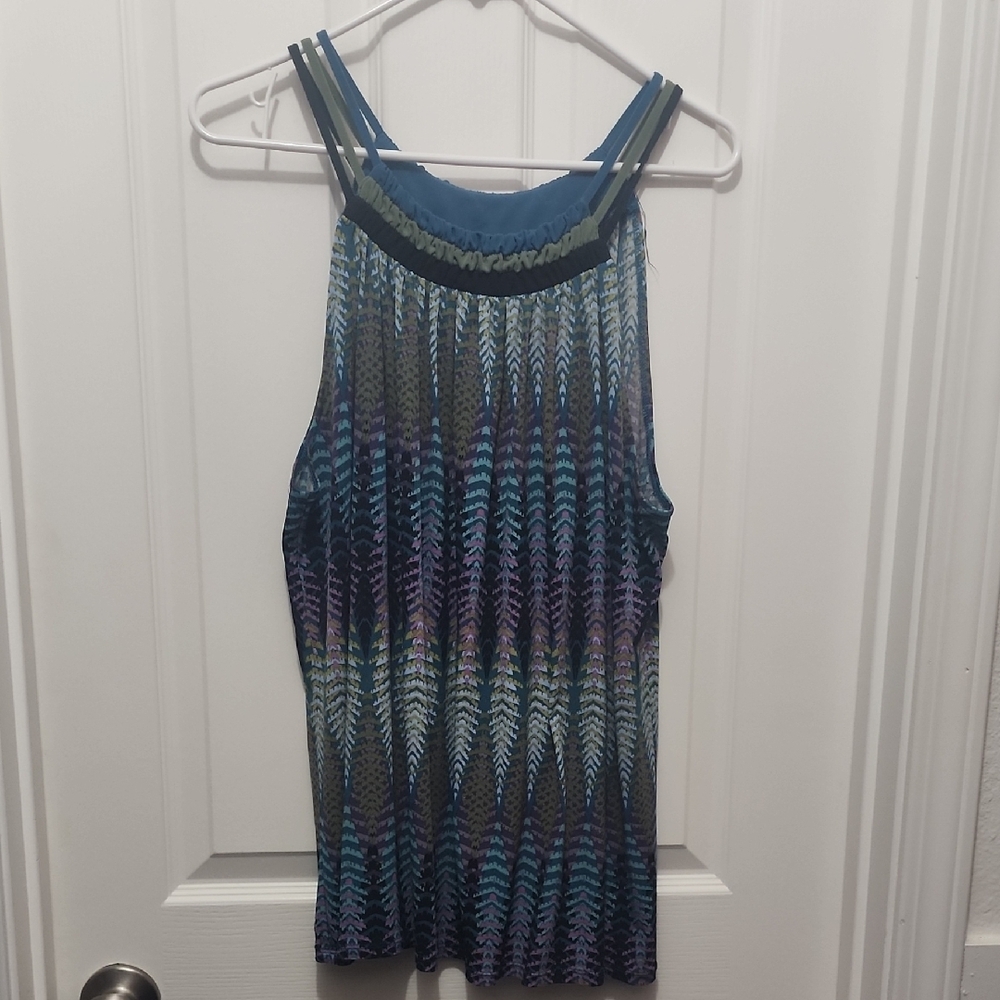 Blue and Green Patterned Women's Top